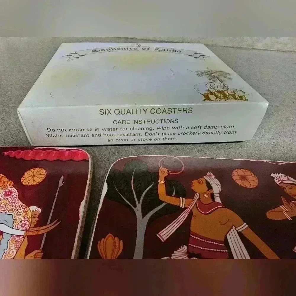 Souvenirs of Sri Lanka Vintage Cork Coasters (6)